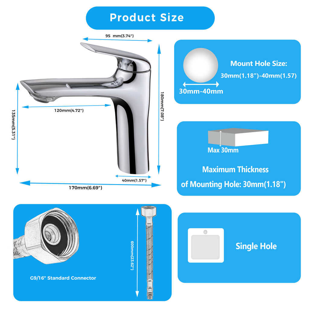 Modern Chrome Bathroom Faucet – Single Handle