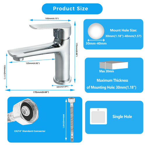 Modern Chrome Bathroom Faucet 1 Hole, Single Hole Bathroom Sink Faucet for Vanity