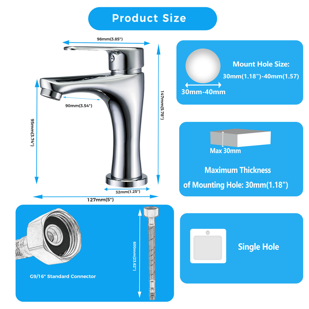 Compact Chrome Bathroom Faucet – Small Single Handle Vanity Sink Faucet