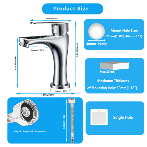 Compact Chrome Bathroom Faucet – Small Single Handle Vanity Sink Faucet